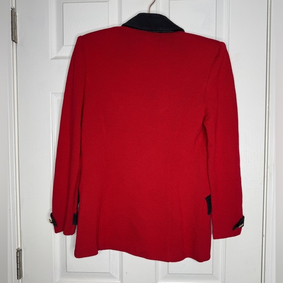 ST. JOHN collection vintage red santana knit blazer leather accents size 2 - Picture 2 of 9